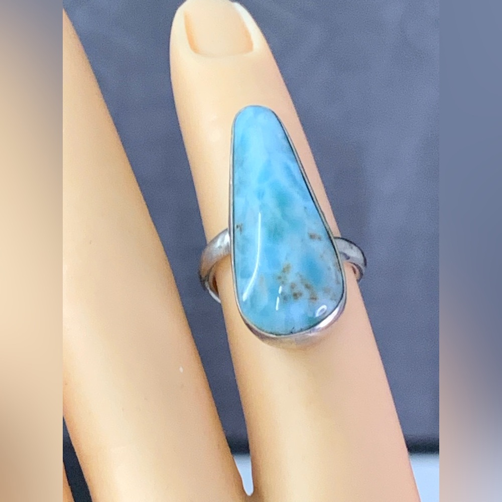 Vintage 925 Sterling Silver Larimar Gemstone Ring / Adjustable